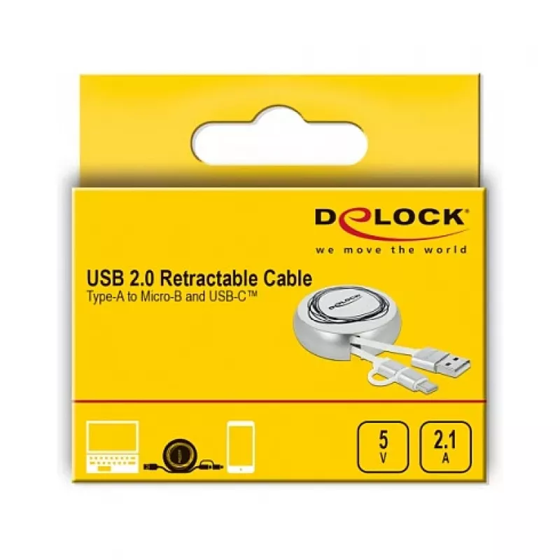 Oprolbaar kabel DeLOCK USB 2.0 2 in 1 Type-A naar Micro-B en USB-C™