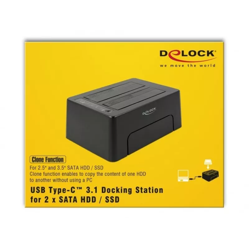 DeLOCK - HDD-dockingstation bays: 2 - SATA 6Gb/s - 6 Gbit/s - USB 3.1 (Gen 2) - zwart (63957)