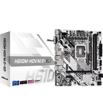 Moederbord ASRock H610M-HDV/M.2+ D5 — Intel H610, LGA 1700, microATX, 2× DDR5 DIMM, M.2, HDMI 2.1, DP 1.4