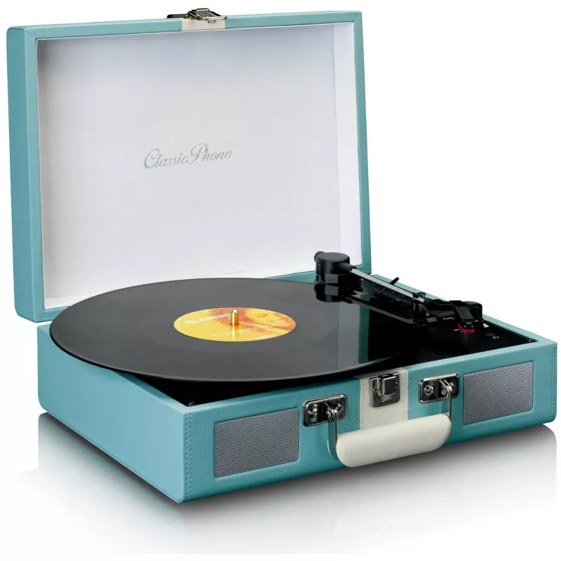 Riem aangedreven audioplatenspeler Lenco TT-110 blauw wit halfautomatisch
