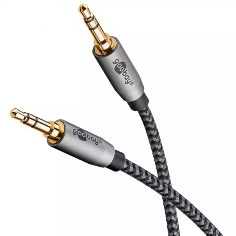 Plus Audio-verbindingskabel AUX 3,5 mm stereo (zwart/zilver, 2 meter)