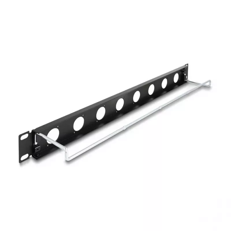 DeLOCK 67059 19-inch D-type patchpanel met trekontlasting, 8-poorts, 1HE, zwart