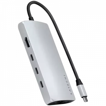 Laptop-dock / poortreplicator Satechi ST-P8KES — bedraad, USB 3.2 Gen 1 Type-C, Gigabit Ethernet, SD-kaart, zilver