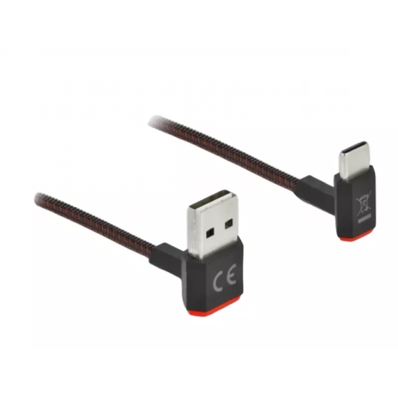 USB-kabel DeLOCK EASY-USB 2.0 Type-A stekker naar Type-C stekker haaks 0,5m zwart