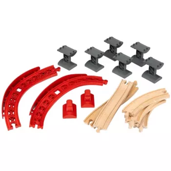 World railpakket berg en dal, trein hout/rood, 16-delige