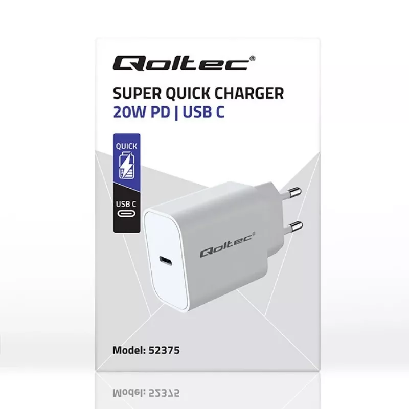 QOLTEC Super Quick PD-oplader 20W USB-C (5V/12V) – draagbare snellader