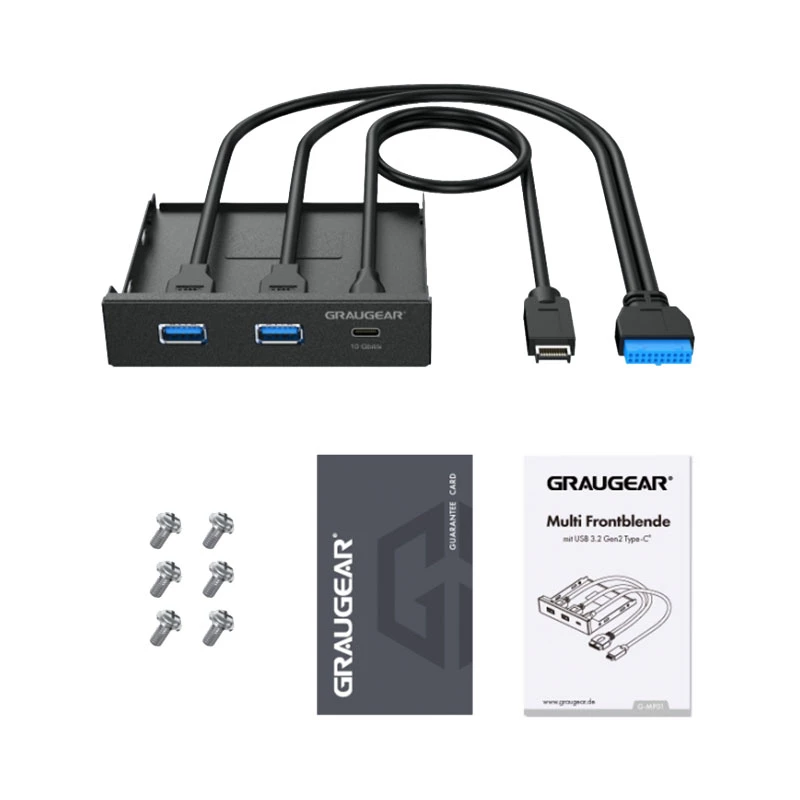 Graugear G-MP01 multi-frontpaneel met 3-poorts USB-hub, 1x USB-C 3.2 Gen2 + 2x USB-A 3.0, zwart