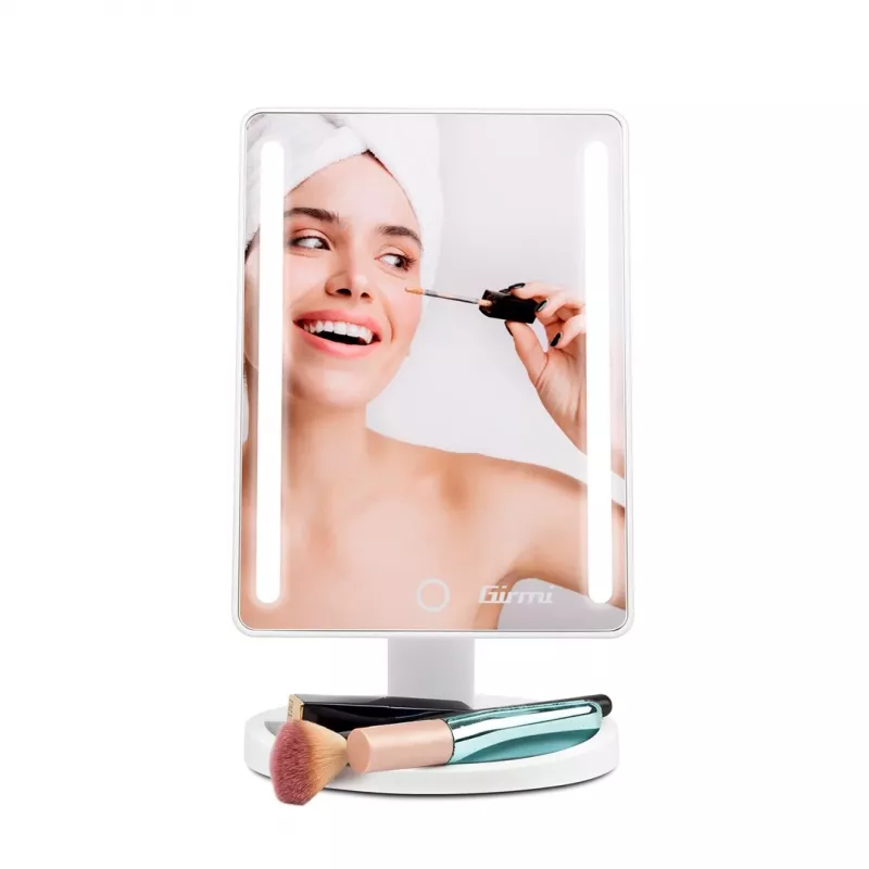 Vrijstaande cosmeticaspiegel Girmi BE04 – rechthoekig met 1x vergroting, witte LED, USB/4×AA, 180°-draaibaar