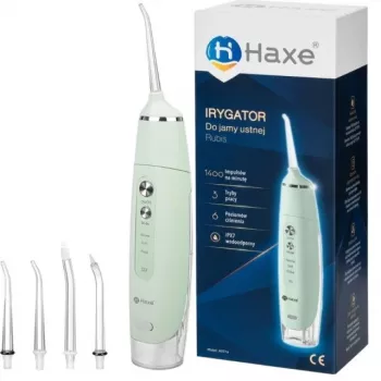 Draadloze monddouche Haxe RUBIS HX 716 – waterdruk 30–90 psi, 3 standen, 0,165 l tank, 4 opzetstukken, groen