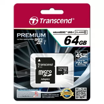 Flashgeheugen Transcend 64 GB MicroSDXC UHS-I TS64GUSDU1