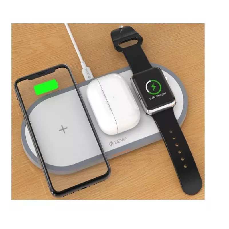 3-in-1 draadloze oplader Devia V4 10W — voor smartphone, Apple Watch, hoofdtelefoon