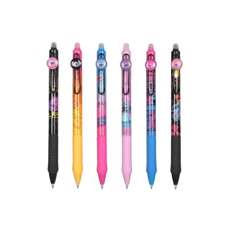 Intrekbare, uitwisbare balpen met rubbercoating CoolPack Disney Stitch zwart