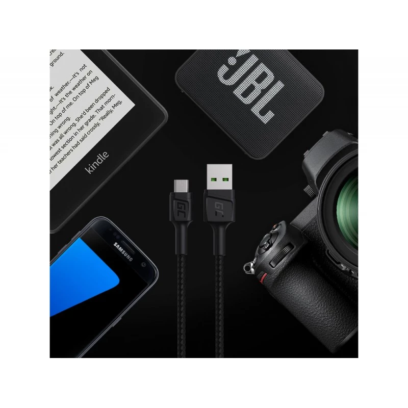 USB 2.0-kabel Green Cell KABGC20 — USB A naar Micro-USB B, 1,2 m, zwart