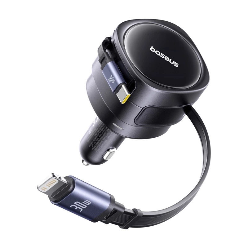Autolader Baseus Enjoyment Max 60W met USB-C- en Lightning-kabels, dual-port snelladen