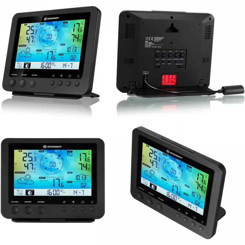 Bresser 7002580 Weather Center 5-in-1 digitaal wifi-weerstation met professionele sensor, 5,7″ display, netvoeding, zwart