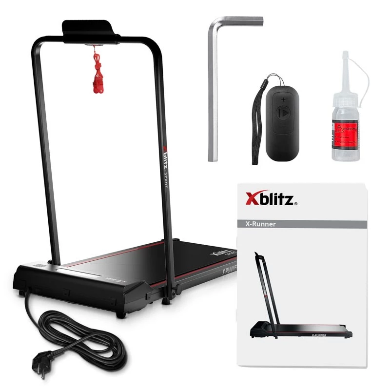 Gemotoriseerde loopband Xblitz X-RUNNER — opvouwbaar compact, max. snelheid 12 km/h, max. draagvermogen 120 kg, zwart