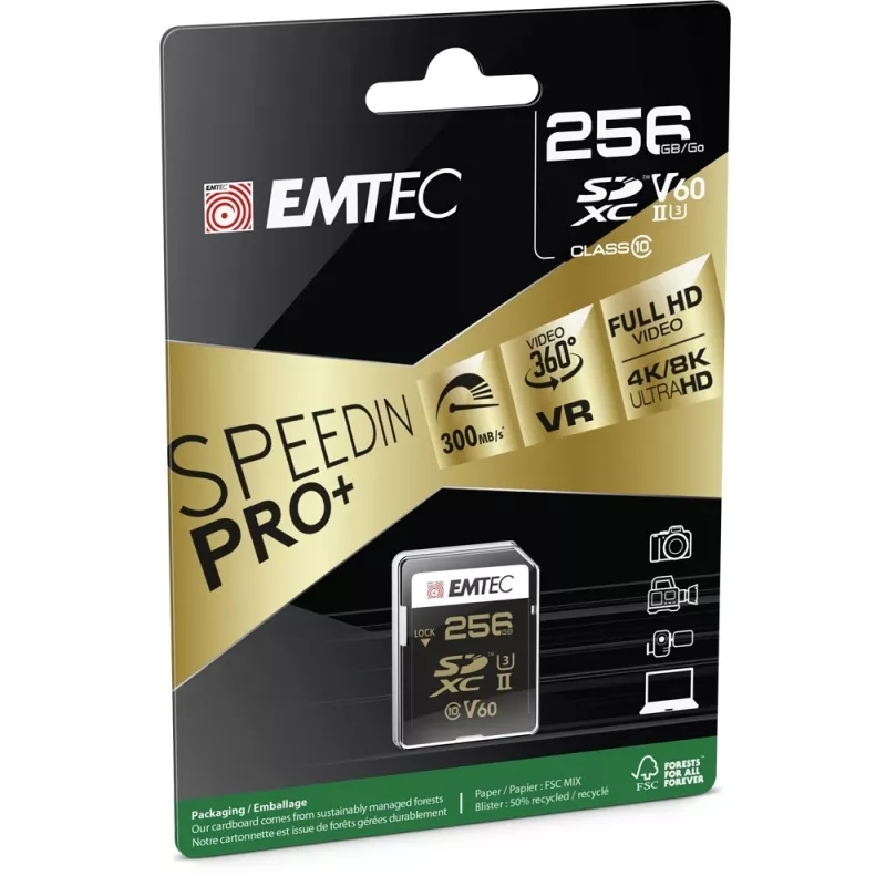 Geheugenkaart Emtec 256GB SDXC UHS-II ECMSD256GUHS2V60