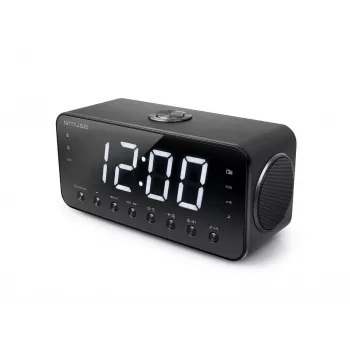 Wekkerradio Muse M-192 CR — digitale klok, FM-tuner, 1,8-inch led-display, zwart hout, AC 100–240V, AAA-backup