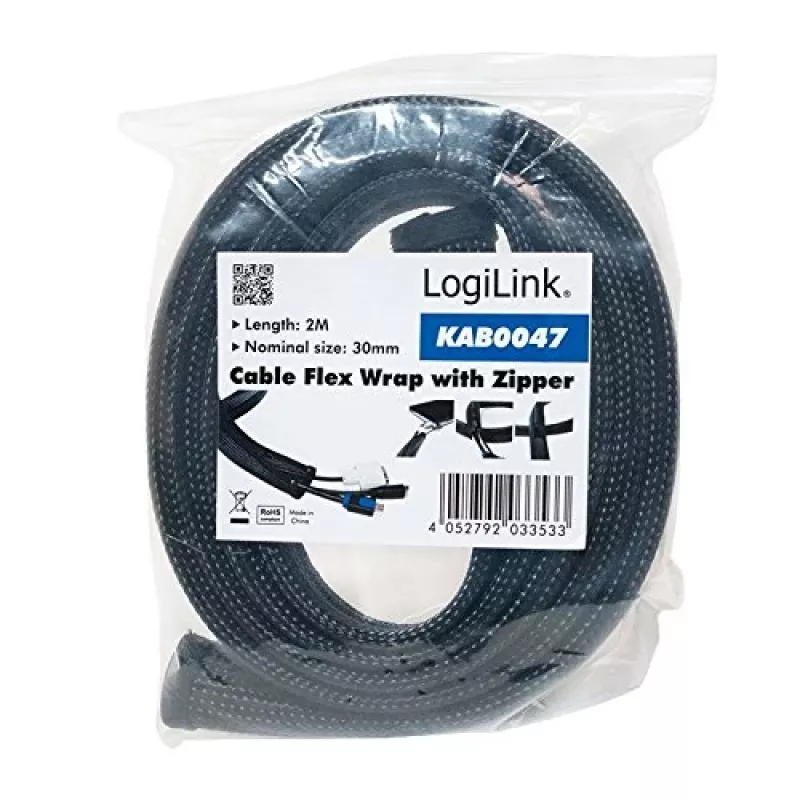LOGILINK KAB0047 LOGILINK flexibele kabelorganizer met rits, zwart 2m