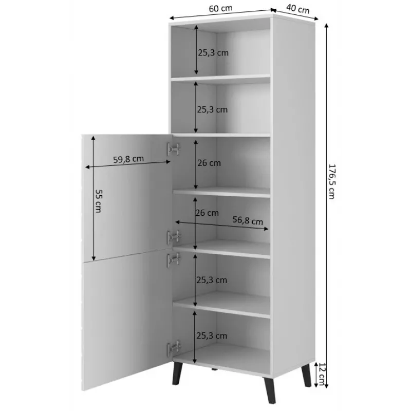 Kast ABETO 60x40x176.5 cm wit/glanzend wit