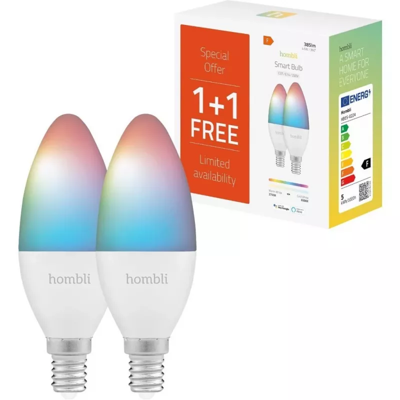 Hombli slimme Light Bulb, 4,5W, E14, RGB, CCT, 1+1 promotiepack