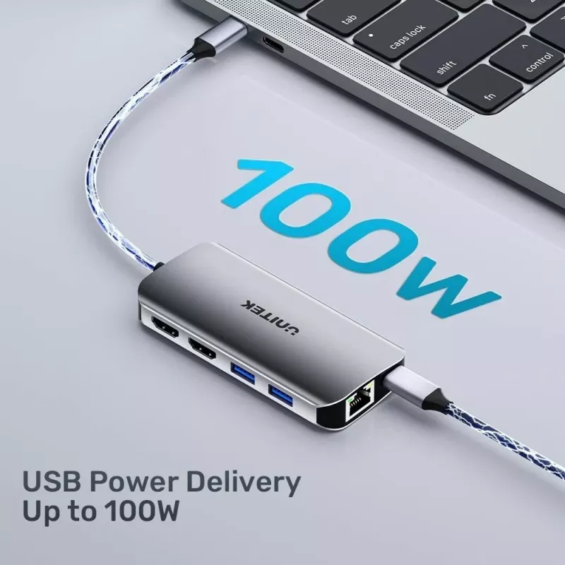 USB-C hub Unitek D1122A01 met 2x HDMI 4K en 100W Power Delivery