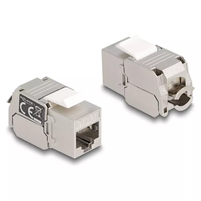 DeLOCK Keystone-module RJ45-bus naar LSA Cat.6A met LED zilver-wit