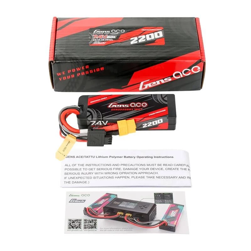 LiPo Gens ace G-Tech 2200mAh 7.4V 2S1P 60C GRP-76 Hardcase accu met XT60-stekker