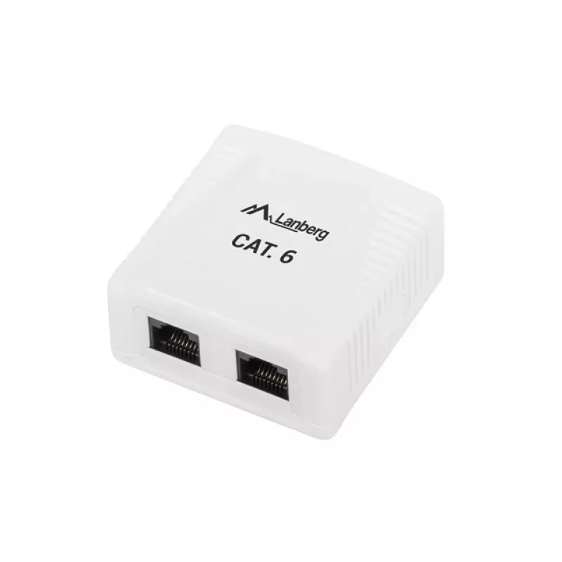 LANBERG opbouwdoos RJ-45 Cat6 OU6-0002-W wit, 2 bussen, 30×54×57 mm