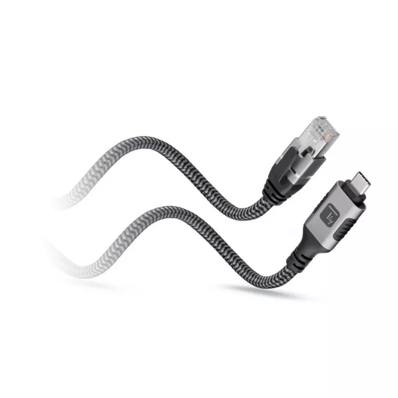 Techly ICOC U3C-RJ45-010 USB-C naar Gigabit Ethernet adapterkabel, 1 m, zwart/zilver
