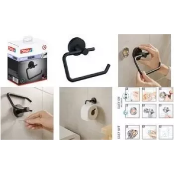 Tesa Moon Black toiletpapierhouder mat incl. kleuroplossing