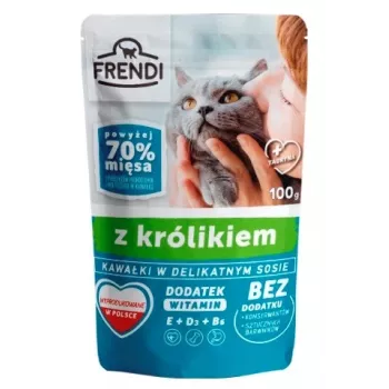 Natvoer voor katten Frendi stukjes in saus met konijn — 100 g zakje