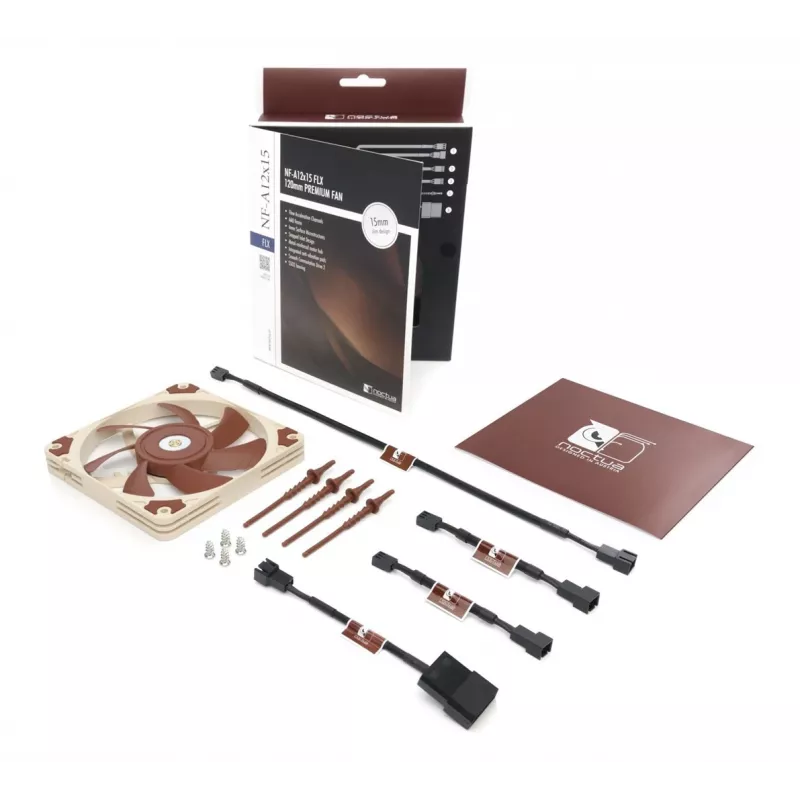 Ventilator Noctua NF-A12x15 FLX — 120 mm platte 15 mm pc-behuizingventilator, 12 V, 1850 tpm, 94,2 m³/h, 23,9 dB, 3-pin