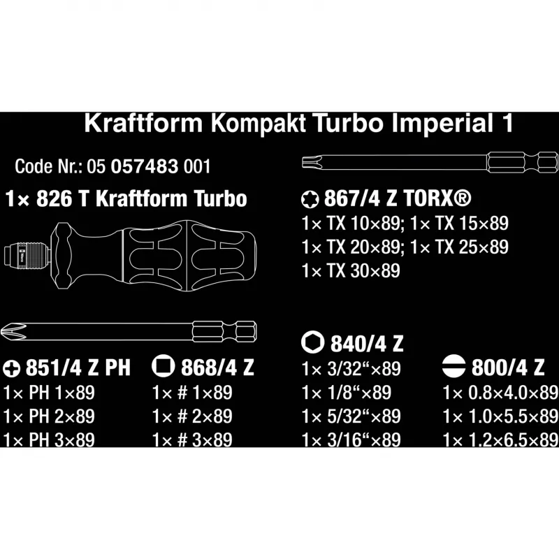 Wera Kompakt Turbo Imperial 1 Bitset, 15 st., 05057483001