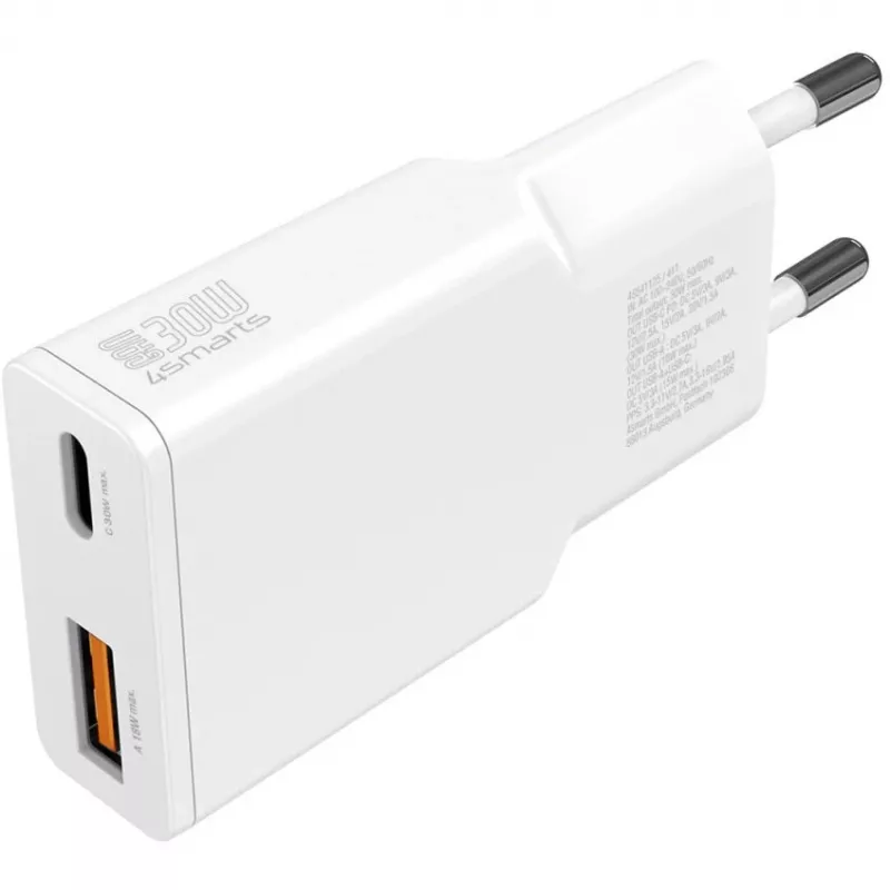 Oplader 4smarts PDPlug Duos slank smartphone tablet wit AC snelladen