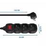 Verlengsnoer ESPERANZA ELK210K — 1,5 m kabel, 3 AC-stopcontacten type E, haakse stekker, binnen, zwart