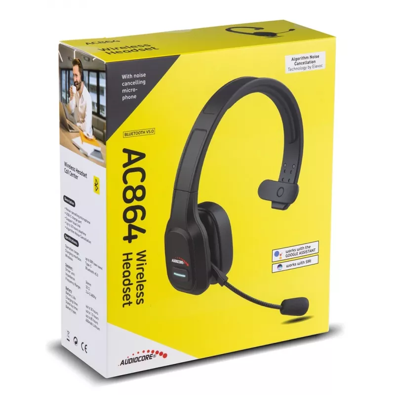 Audiocore 74452 Bluetooth-headset koptelefoon ruisonderdrukking microfoon callcenter Google Siri kantoor draadloos