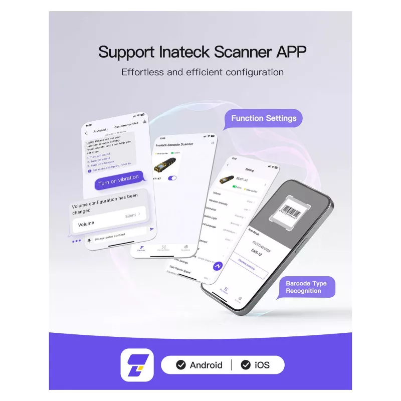 inateck barcodescanner 47 zwart [BCST-47_Schwarz]