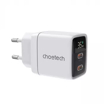 Choetech PD6051 2x USB-C PD 35W GaN-netlader met display - wit