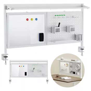 Bureaubladscheiding ergo office ER-301 W – 1116 mm brede stalen privacywand met magneetbord, wit, max. belasting 10 kg