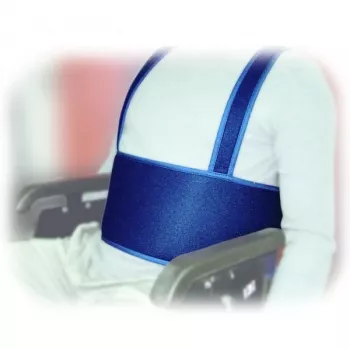 Rolstoel stabilisatiegordel Aston Secuback Type 2 — abdominale houdingshulpgordel, textiel, verstelbaar tot 150 cm, 20 cm breed, blauw