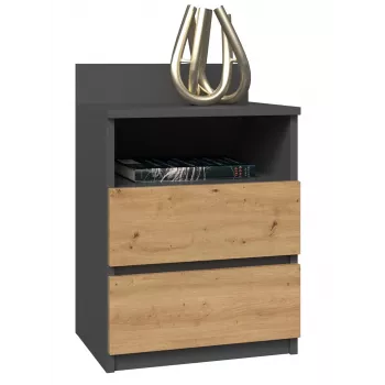 Nachtkastje top e shop M1 ANTRACYT/ARTISAN, eiken, 2 laden, 400×320×590 mm