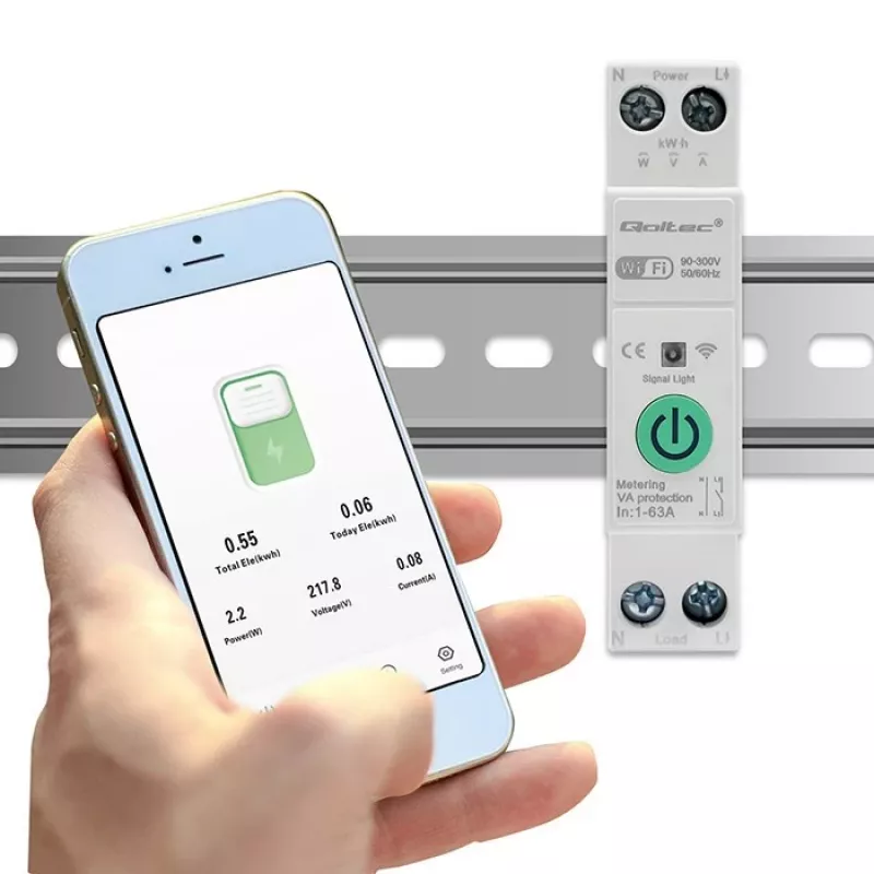 DIN-rail WLAN-relais QOLTEC 50881 — Netomschakelrelais 63A voor elektrische installaties