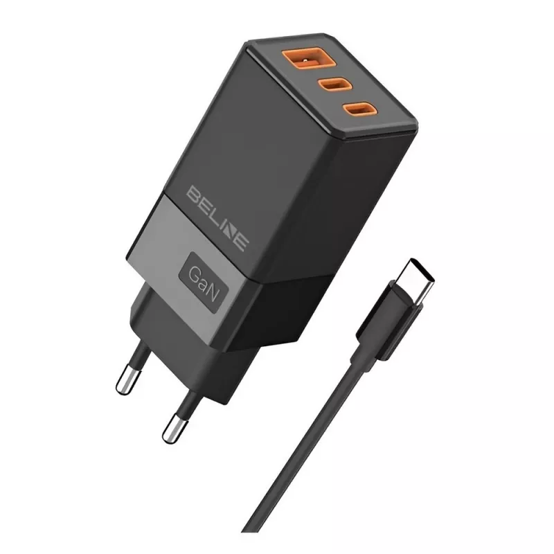 Beline netadapter 2x USB-C 1x USB 65W kabel USB-C zwart/zwart PD 3.0
