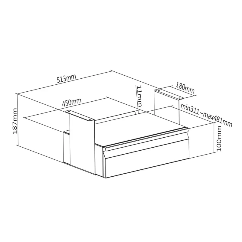 Onderbureau-lade MACLEAN MC-875 – stalen plateau, voor montage onder het bureau, draagvermogen tot 5 kg