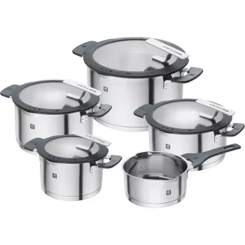 ZWILLING RVS pannenset SIMPLIFY 5-dlg. – vaatwasser- & ovenbestendig, glazen deksel, geschikt voor keramische kookplaten