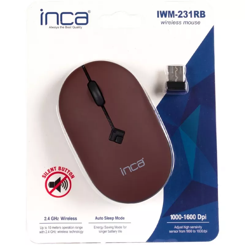 INCA muis IWM-231RB 1600 DPI, draadloos, 4 toetsen, bruin, 2,4 GHz