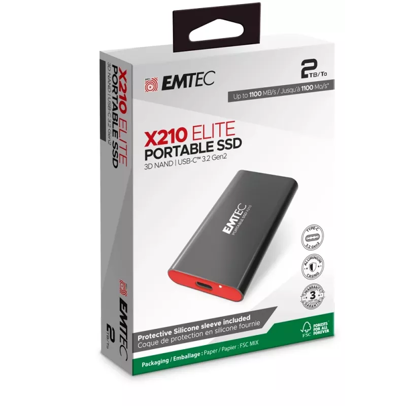 Emtec X210 ELITE 2 TB USB Type-C 3.2 Gen 2 (3.1 Gen 2) zwart, rood
