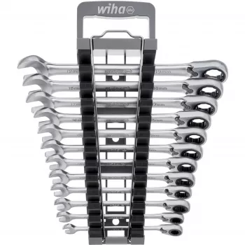 Ringratelsleutelset Wiha 44661, omschakelbaar, 12-delig, sleutelwijdtes SW 8–19 mm