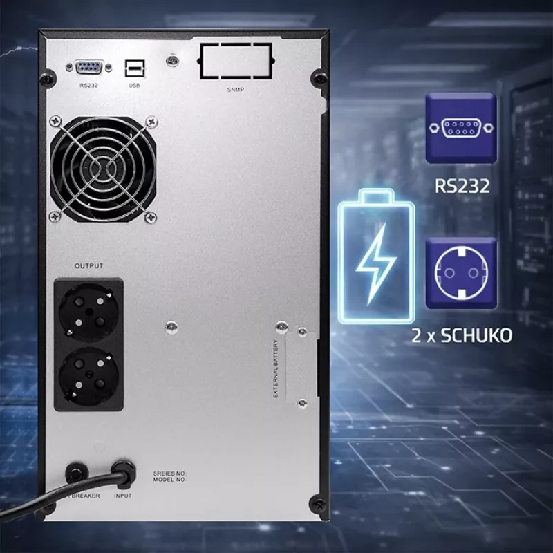 UPS QOLTEC zuivere sinus 3kVA 2400W met AVR en LCD-display
